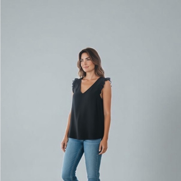 J. Crew Black Ruffle Sleeve Blouse - Picture 2 of 8